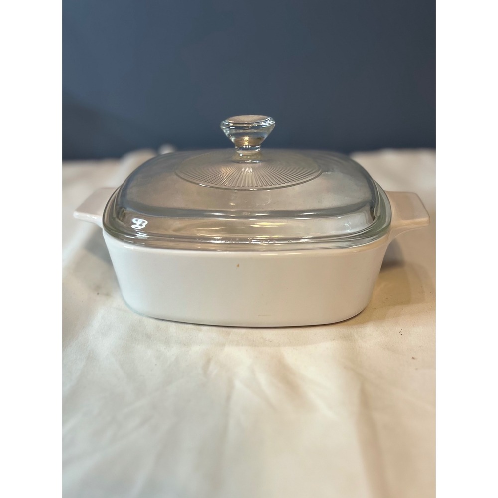 Vintage CorningWare White Square Casserole Dish 6" P-16-B with Glass Lid USA